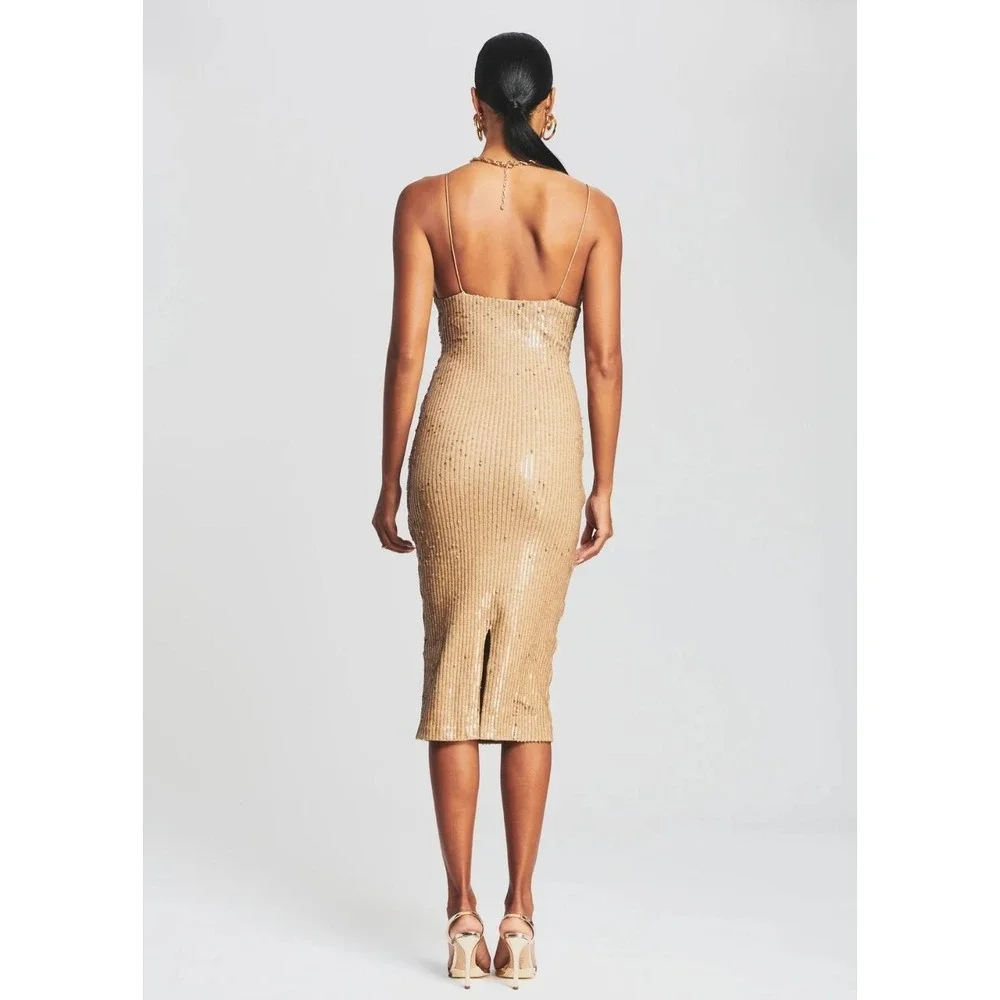 Retrofete Sariah Sequin Knit Midi Dress Nude Bodycon‎ $625 Party Wedding Guest